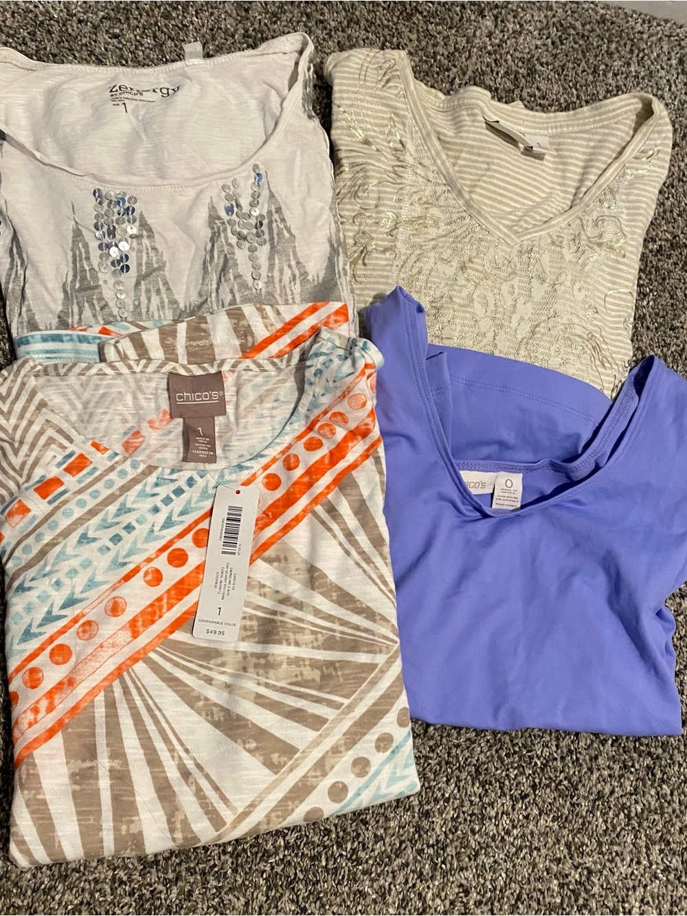 Chicos- 3 short sleeve tees size 1 and 1(purple) tank size 0 - 1 is nwt